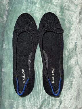 Rothy's Black Knit Ballet Flats with Blue Trim